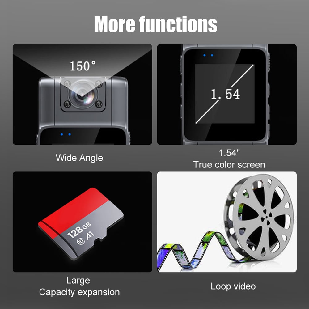 Carevas Body Camera,Audio Video Camera Vision Video Camera TFT Screen Vision Body Camera 1.54in 150Wide 180Lens Rotatable 7 Battery Body - Vision Audio Video 150° 180° Inch Battery Powered