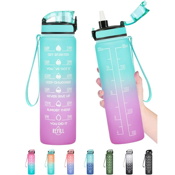 Water Bottle,Leakproof BPA & Toxic Free,Motivational Water Bottle with Times to Drink and Straw,Fitness Sports Water Bottle with Strap for Office,Gym,Outdoor Sports