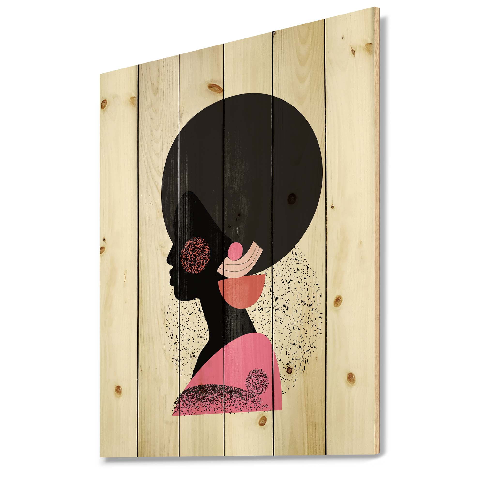 Designart 'Ethnic Geometric Silhouette of African American I' Modern Print on Natural Pine Wood