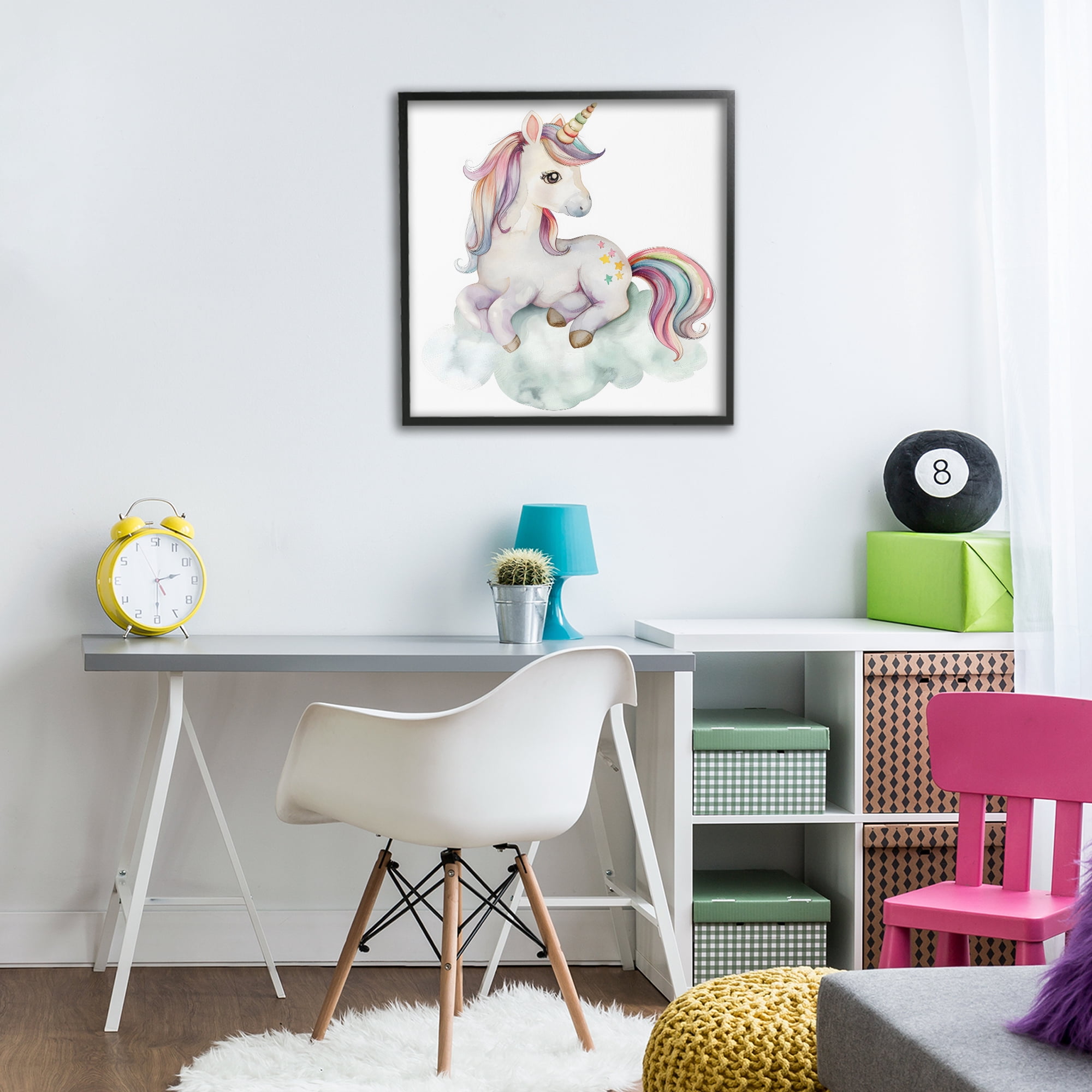 Stupell Industries Rainbow Unicorn on Cloud Black Framed Giclee Art, design by Creative Studio