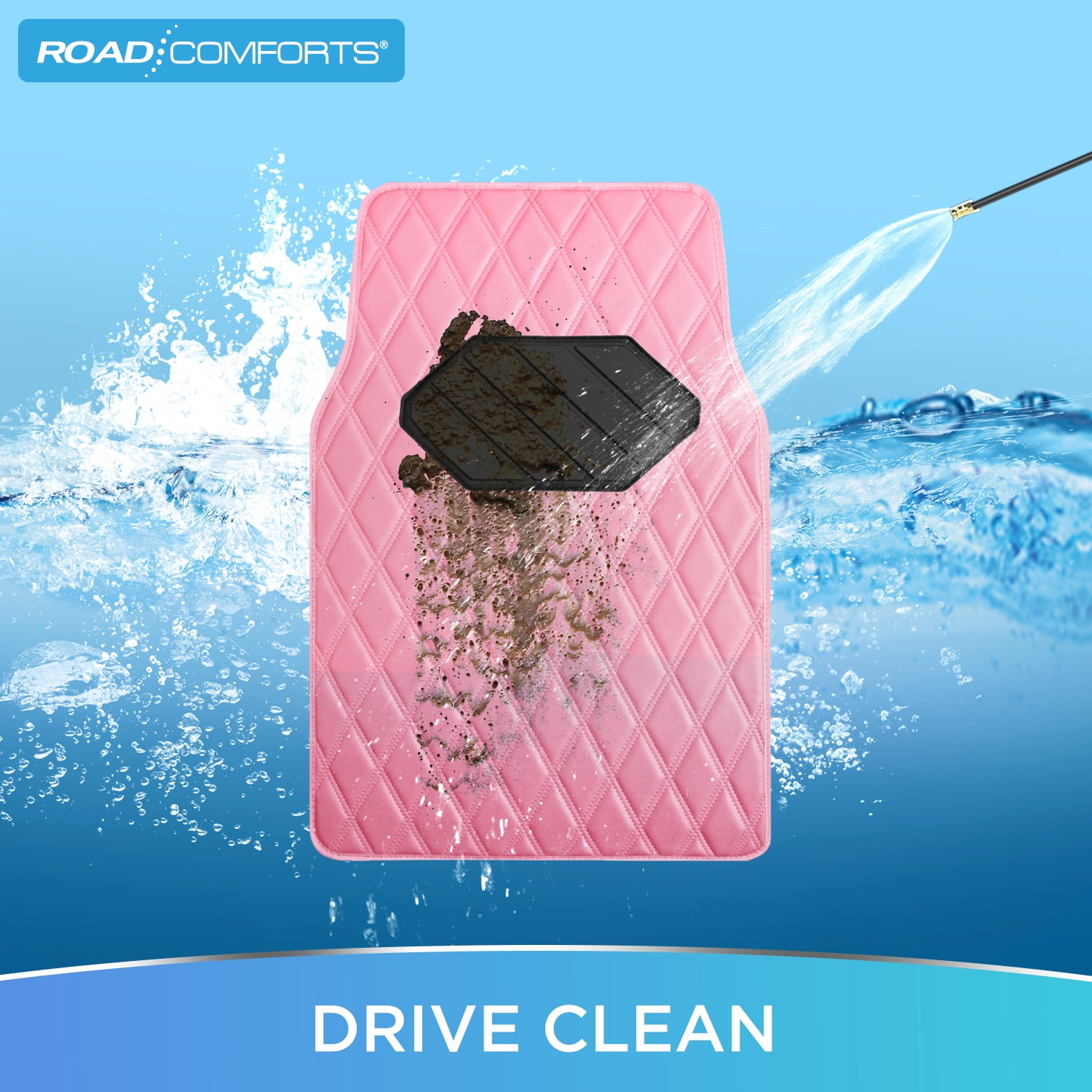 Road Comforts 4PC Leather Quilted Car Floor Mats,Stylish,Durable, Waterproof,Non-Slip,Full Coverage for Cars and SUVs Pink