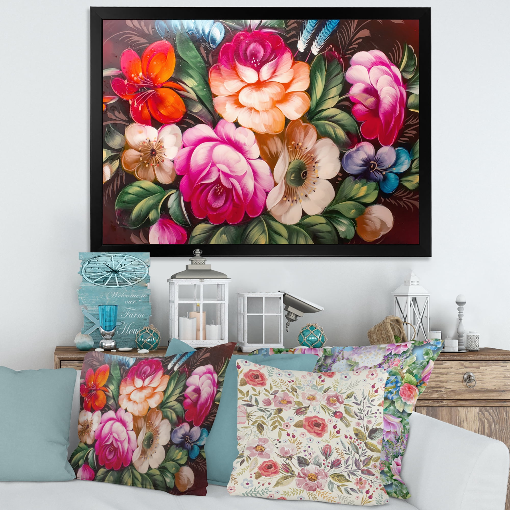 Designart 'Vintage VIbrant Yellow and Red Flower Still Life III' Traditional Framed Art Print