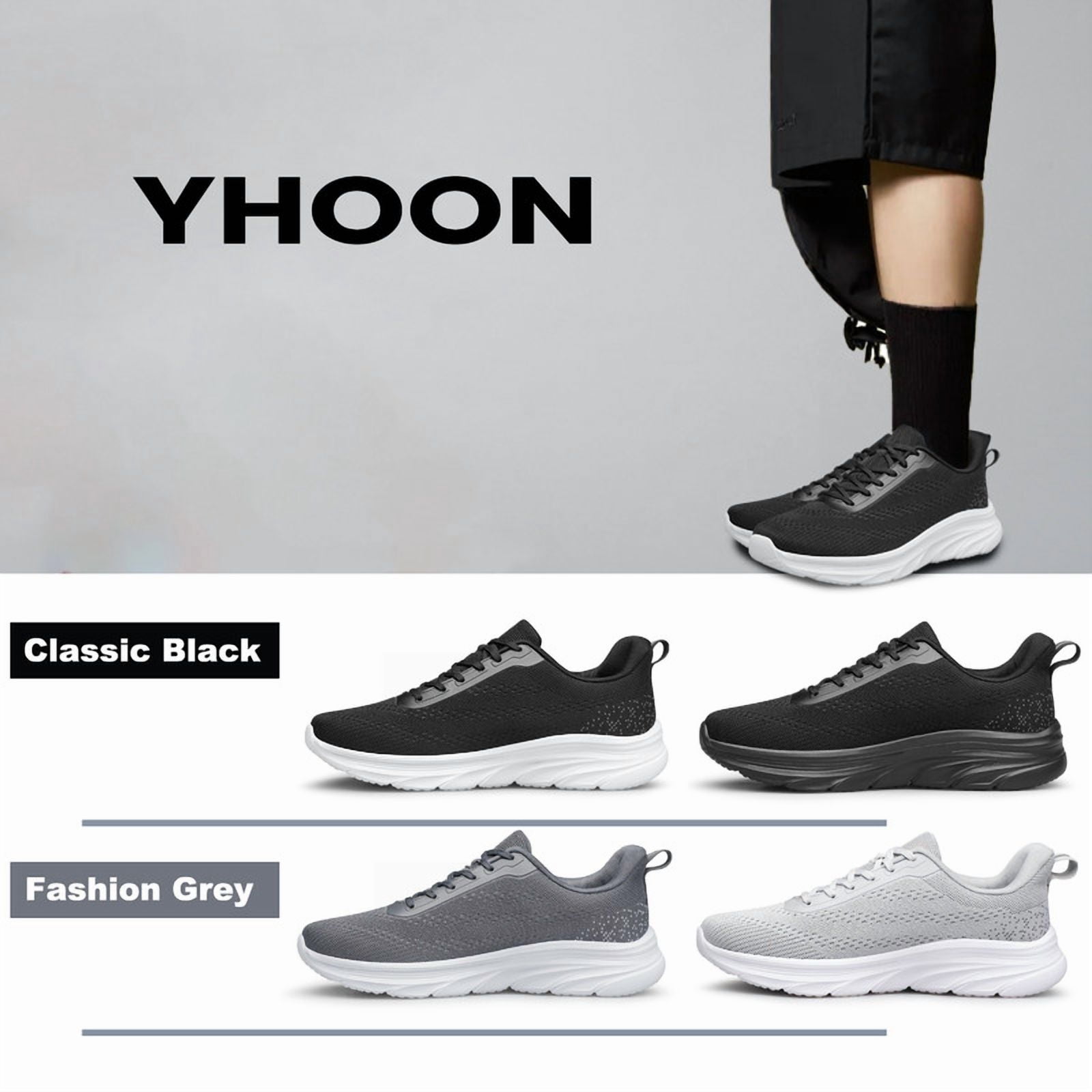 YHOON Men's Walking Shoes Non Slip Lightweight Breathable Tennis Sneakers Workout Training Shoe Dark Grey Size 10
