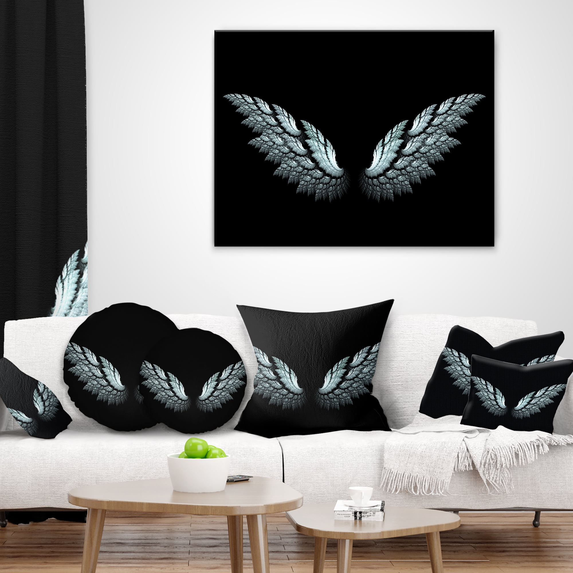 Designart Angel Wings on Black Background - Abstract Throw Pillow - 16x16