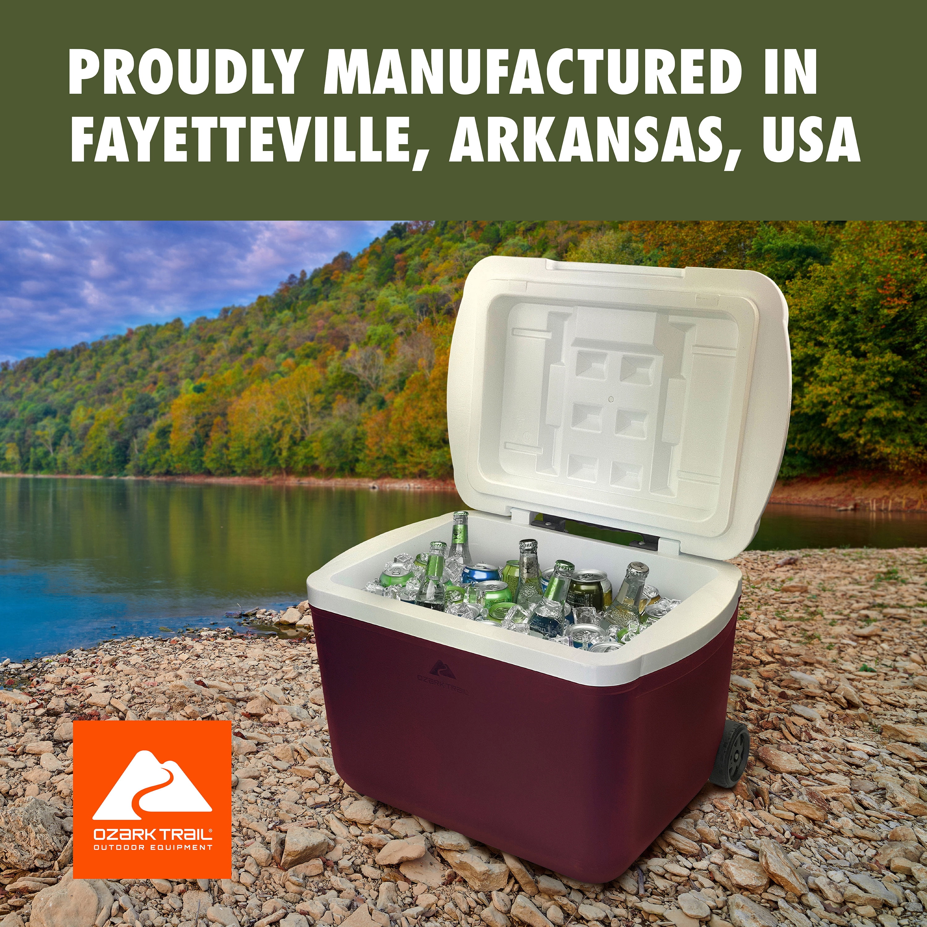 Ozark Trail 30 Quart Capacity Hard Side Wheeled Cooler, 42-Can, Maroon