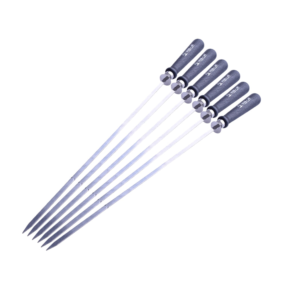 6Pcs Stainless Steel BBQ Skewers Long Handle Barbecue Shish Kebab Grill Needles 