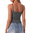 thumbnail image 3 of INSPIRE CHIC Womens Cotton Nightwear Striped Rib Cami Built-in Bra Stretchy Squared Neck Spaghetti Strap Pajama Tops L Black with White Stripe, 3 of 6
