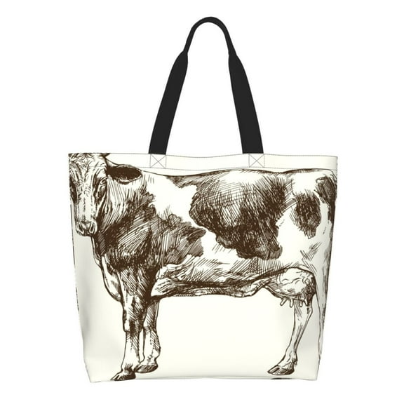 Honeii Cow 1 Print Tote Bag for Women, Foldable Tote Bag Large Shoulder Bag Top Handle Handbag for Travel, Work