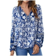 Snorda Blouse Gift for Women, Fashion Women's Printed Casual Long Sleeve V Neck Ladies Tops Sweatshirts