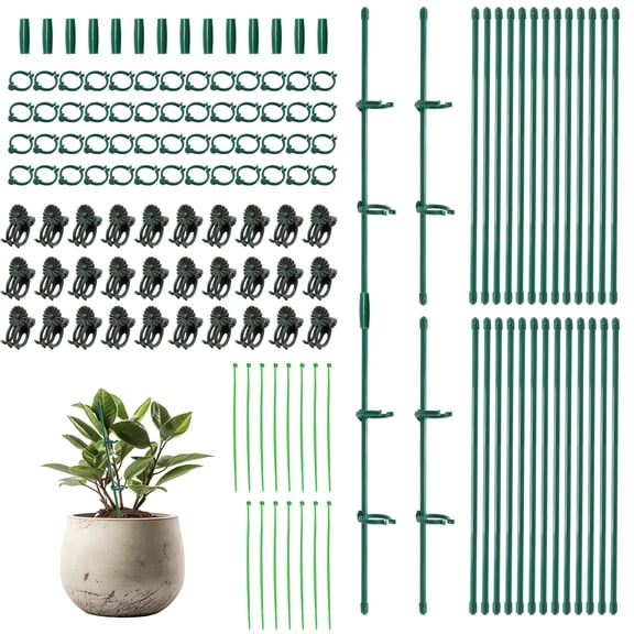 30 Pcs Plastic Plant Support Stakes, Height Adjustable Garden Plant Stake with Clips, Connect Pipe & Plant Ties Included