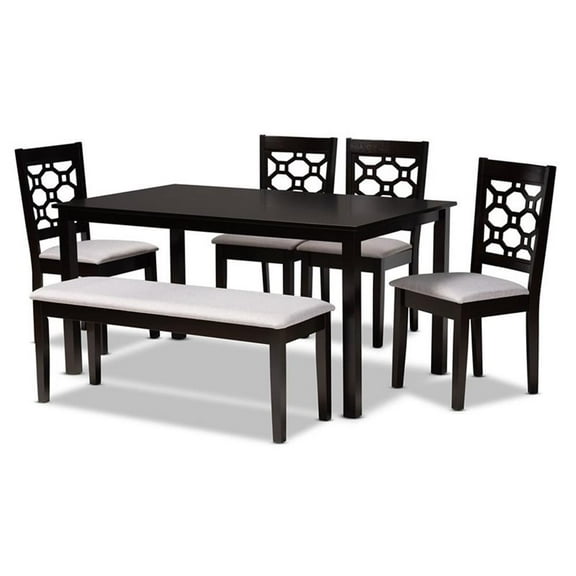 Bowery Hill Grey Upholstered and Brown Finished Wood 6-Piece Dining Set