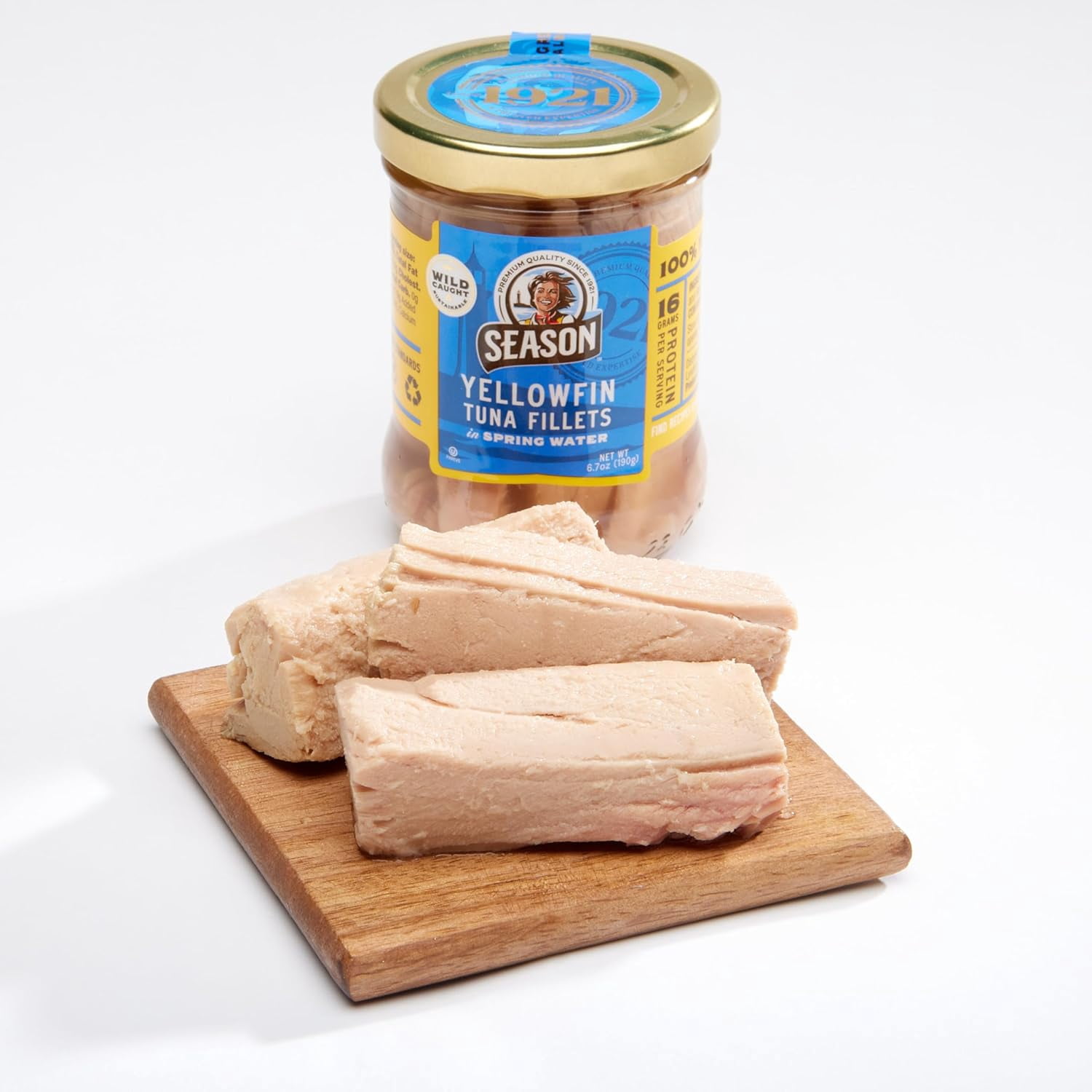 Season Wild Caught Yellowfin Tuna Fillets in Spring Water- Glass Jar - 6 Pack, 6.7 Oz