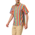 thumbnail image 4 of Unique Bargains Men's Summer Vertical Stripe Print Short Sleeve Button Down Shirts XL Rainbow, 4 of 6