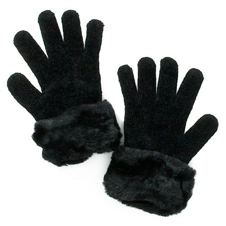 Chenille Gloves With Faux-Fur Trim