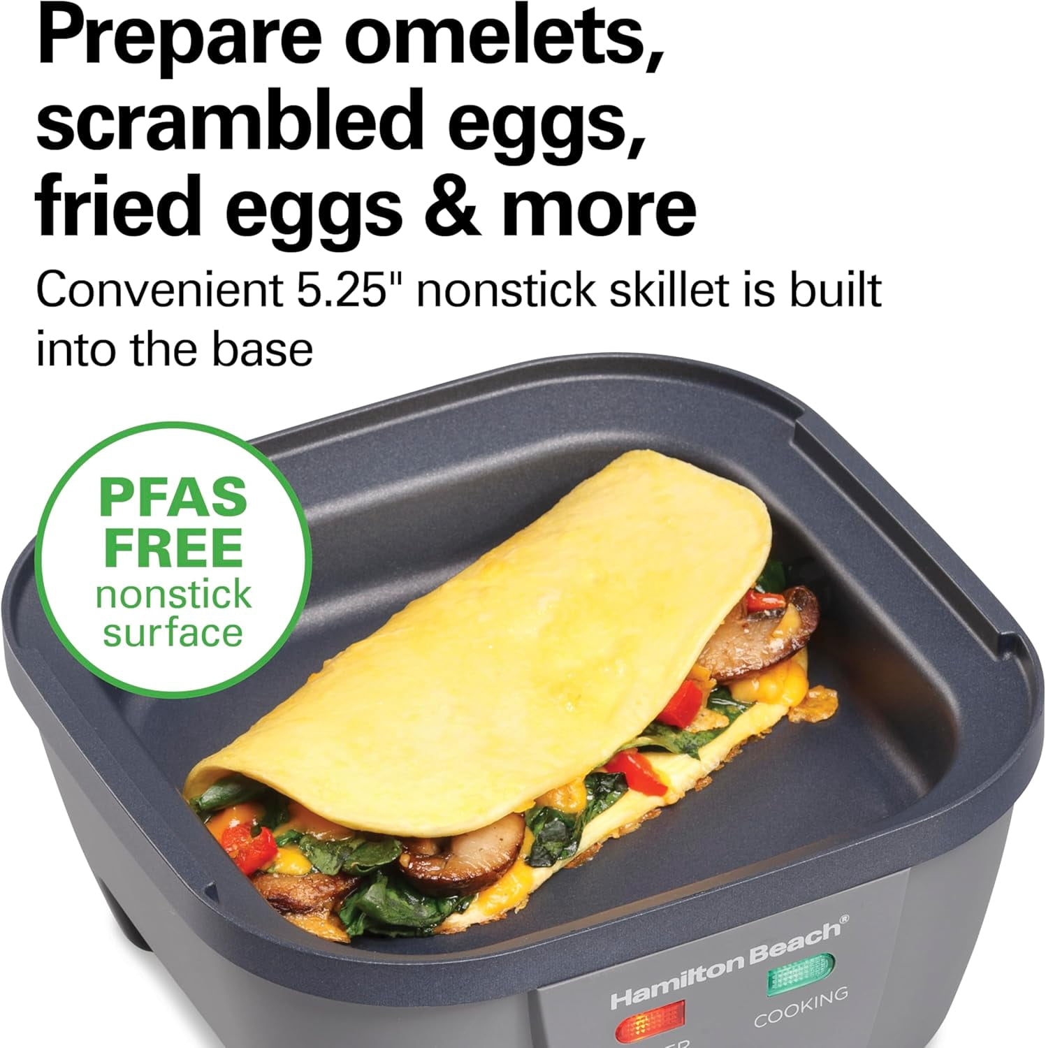 6-in-1 Electric Egg Cooker with Non-Stick Skillet, Grey