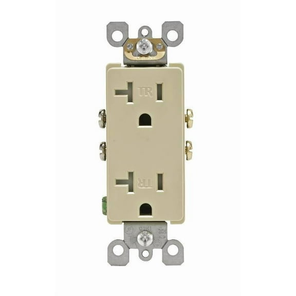 Leviton 132-T5825-00I Duplex Receptacle, 2 -Pole, 20 A, 125 V, Side Wiring, NEMA: 5-20R, Ivory