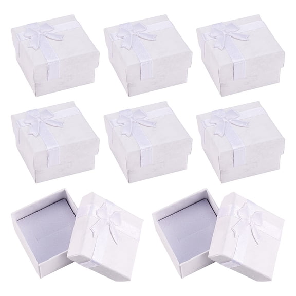 12 pc Square Paper Jewelry Ring Gift boxes with Bowknot Jewelry Case for Earrings Rings Storage White 4.05x4.05x2.6cm