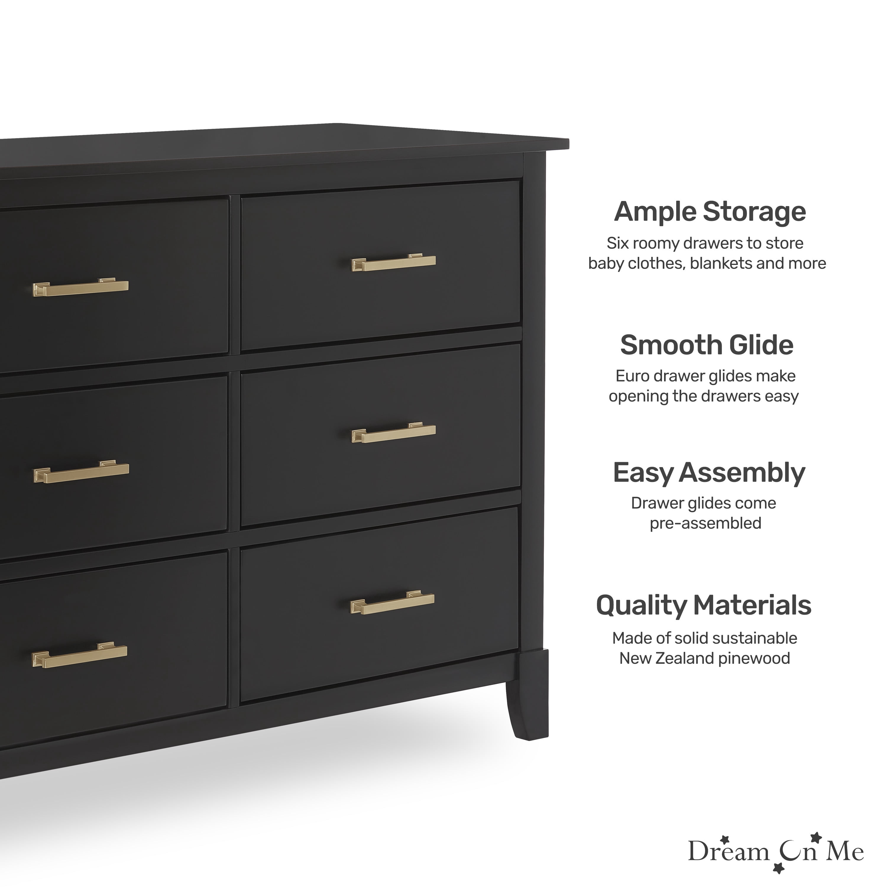 Dream On Me Cleo Dresser, Black/Gold