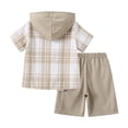 thumbnail image 3 of Fdqin Boys Shorts Sets 2Pcs Plaid Short Sleeve Hooded Button Shirt and Jogger Shorts Summer Outfits for Kids Apricot 7-8 Years, 3 of 9