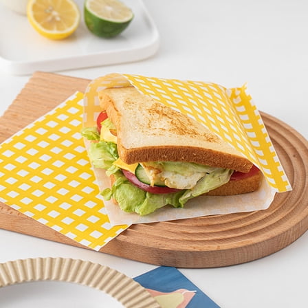 FESTFENDS 100pcs Coloured Sandwich Paper Wraps for Family Dinners Yellow