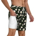 thumbnail image 3 of Picia Daisy pattern Mens Swim Trunks with Compression Liner Stretch Beach Shorts Quick Dry with Zipper Pockets No-Chafing Board Shorts-XX-Large, 3 of 9