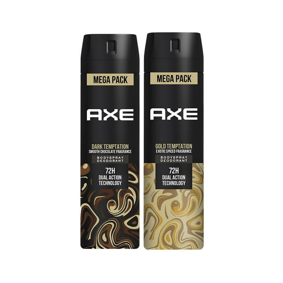 Axe Gold Temptation + Dark Temptation Body Deodorant Spray For Men Pack Of 2X 215ml, 7.2 Fl.oz. Each | Long Lasting No Gas - 72Hr Dual Action Technology | Fresh Fragrance For Boys