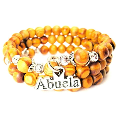 Wood Wrap Bracelet - Abuela Grandmother Natural Wood Wrap Bracelet, One Size Fits All, Chubby Chico Charms Exclusive
