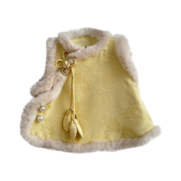 KAUOD Girls Chinese New Years Fleece Vest Fuzzy Cuffs Winter Sleeveless 𝗧ang Jackets Kids Plain Soft Traditional Waistcoat