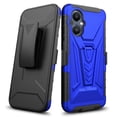 thumbnail image 3 of For T-Mobile OnePlus N20 5G Belt Clip Holster Kickstand Shock Proof Phone Case Cover with Tempered Glass Screen Protector - Blue, 3 of 6