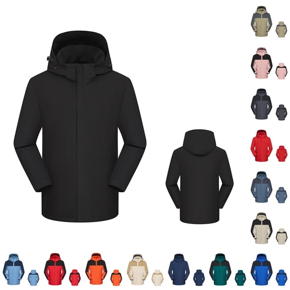 Jane Wardrobe 3-in-1 Waterproof Ski Jacket for Unisex, Detachable Hood Fleece Lined, Windproof Color Block Outdoor Outerwear, 1 Piece, M-5XL, Plus Size Friendly