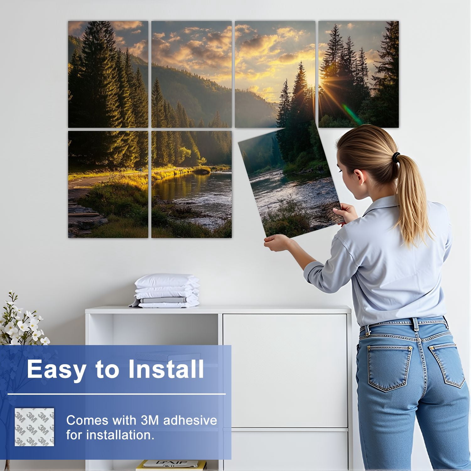 8 Pack Art Acoustic Panels Sound Absorbing winding forest sunset Decorative Soundproof Wall Panels Self Adhesive for Nursery Game Room Bedroom 48"x32"