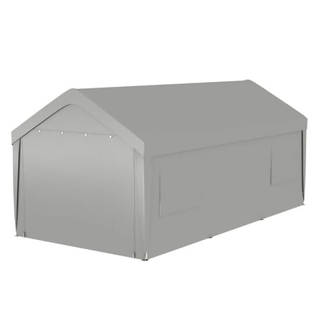 10' x 19.5' Carport - Heavy Duty Portable Garage - 2 Doors & 4 Windows - Gray