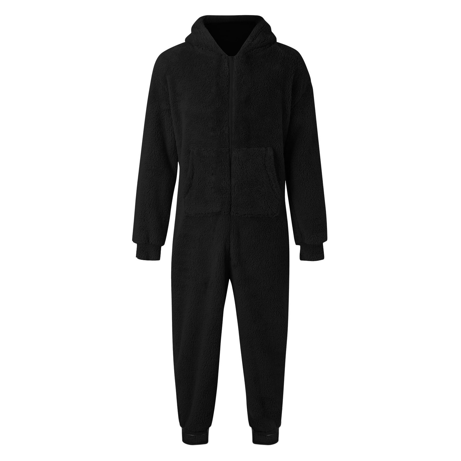 Augper Men's Warm Fleece One Piece Hooded Footed Zipper Pajamas Set, Soft Adult Onesie Footie Hood Winter