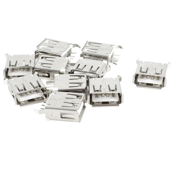 Uxcell 180 Degree 4-Pin DIP Through Point USB A Female Jack Connector 0.54inch 10Pcs
