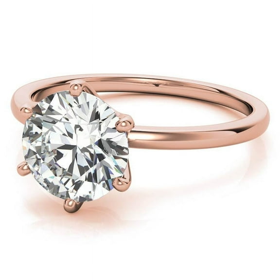 Solitaire Brilliance 2CT Round Brilliant Lab Grown Diamond Solitaire Engagement 6 Prong Ring 10K Rose Gold, Ring Size 4