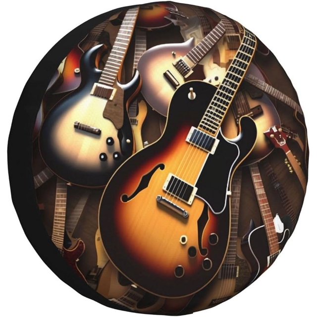 Music Guitar Print Spare Tire Cover Waterproof Dust-Proof Wheel Protectors Universal Weatherproof Camper Tire Covers