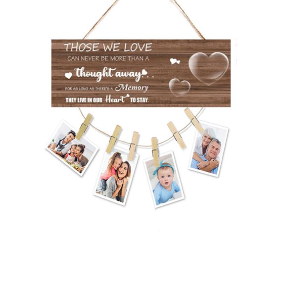 Eummy Wooden Picture Frame with Clips 13.5x5.5inch Photo Display Case Hanging Rustic Wall Decor Wall Mounting Frame Cute Love Heart Wall Hanging for Gift Home Wall Decoration Display