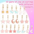 thumbnail image 3 of 10 pares de pendientes con clip para niñas, pendientes de joyería para niñas, pendientes sin perforaciones con forma de gato, ballena, flores, luna y estrellas, regalo de Navidad para, 3 of 5