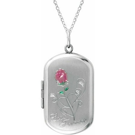 Sterling Silver Rectangle-Shaped Love Forever with Rose Locket