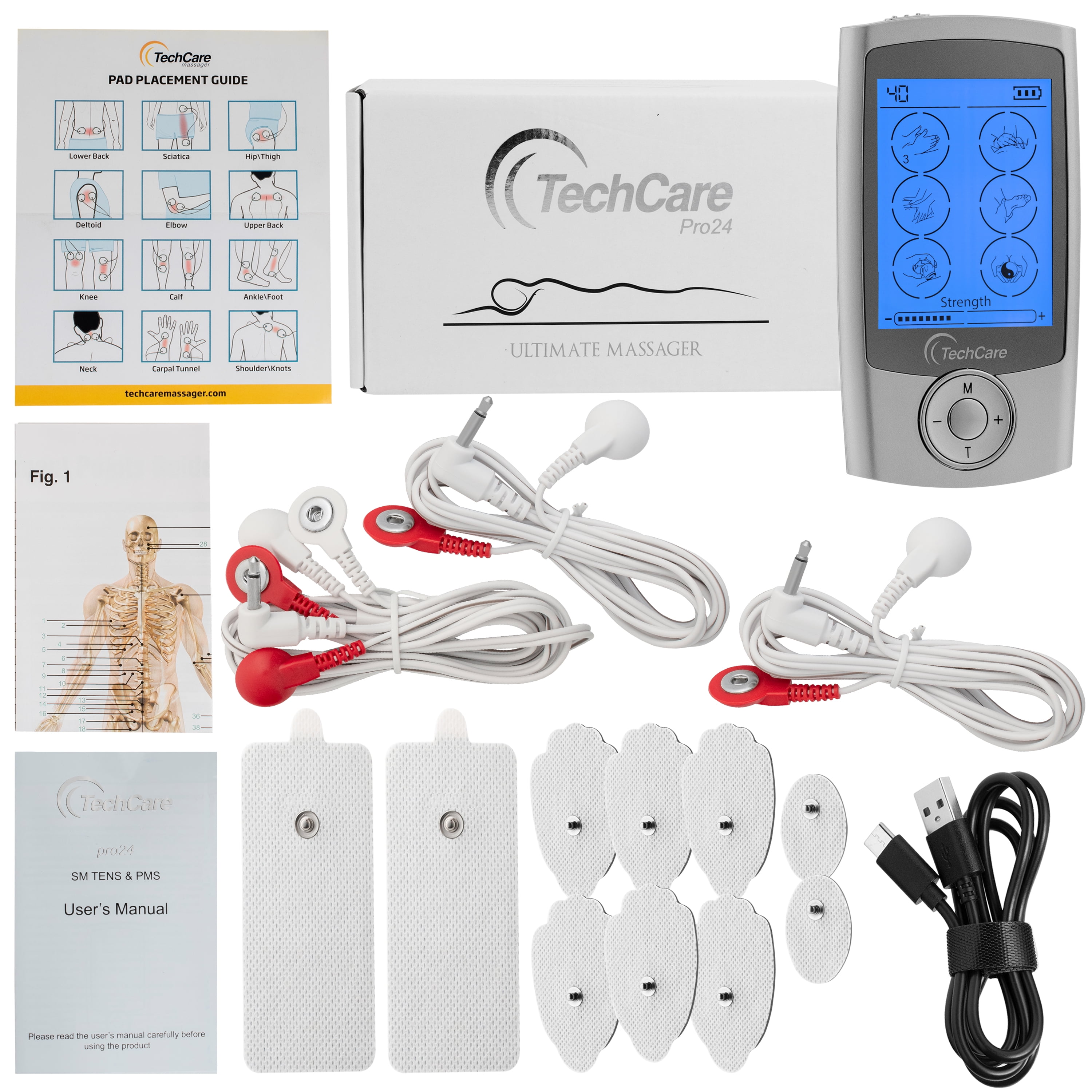 Tech-Care Pro TENS Unit, 24 Modes Portable Massager, Pain Relief