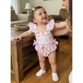 thumbnail image 5 of BemeyourBBs Mama's Bestie Baby Girl Summer Clothes Newborn Baby Girl Mommy's Bestie Outfit Tulip Print Romper Letter Embroidery Square Neck Plaid Flying Sleeve Front Bow Bodysuit Jumpsuit Playsuit, 5 of 9