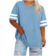 thumbnail image 2 of Uootdi Oversized Tops for Women Short Sleeve Contrast Stripe Sleeves Loose Fit Weekend Gatherings Casual Wear Shirts Gift, 2 of 5