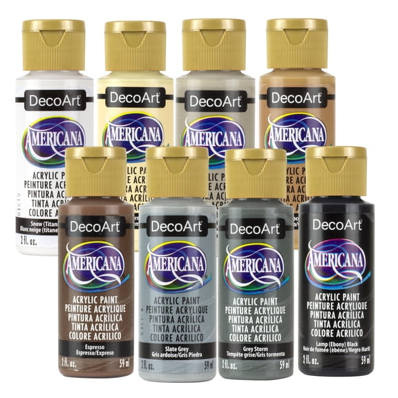 DecoArt Americana Acrylics Banner Painting Opaque Neutrals Paint Set, 8 colors, Matte Acrylics