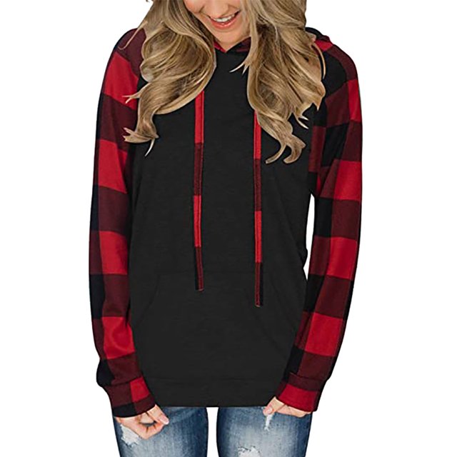 Mujeres sudadera color bloque Plaid transpirable manga larga Sudaderas pullover para el trabajo en casa