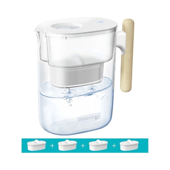 Waterdrop PT-04C Water Filter Pitcher with 4 Filter, 10-Cup Capacity, NSF Certified, 200-Gallon Long-Life Filter, 5X Longer Filter Life, Reduces PFOA/PFOS and Chlorine, BPA-Free, Clear