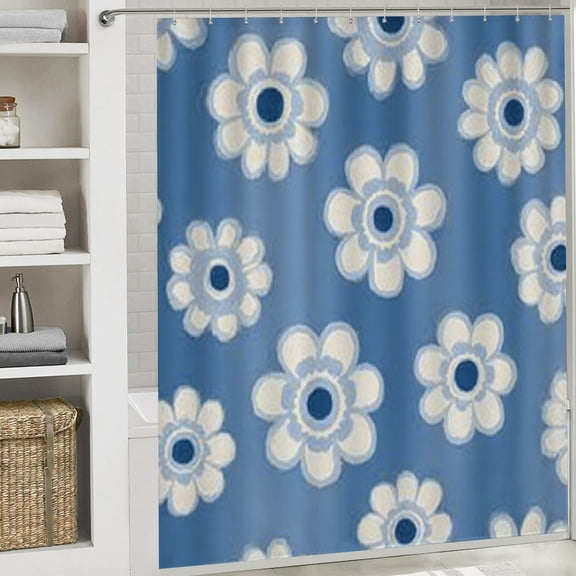 Christmas Shower Curtain, Vintage Groovy Flowers Shower Curtain with Hooks for Christmas Home Bathroom Decor Washable Curtains, 72x72 in