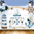 thumbnail image 2 of Ahoy It's A Boy Backdrop for Boys Nautical Ocean Lighthouse Ship Anchor Baby Shower Background Seagull Coral Seashell Starfish Conch Baby Shower Party Decorations Banner Photo Booth Props, 2 of 6
