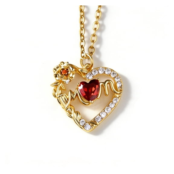 MONMONDAY Zodiac Birthstone Heart Pendant 18K Gold-Plated Necklace for Women, Holiday Gift
