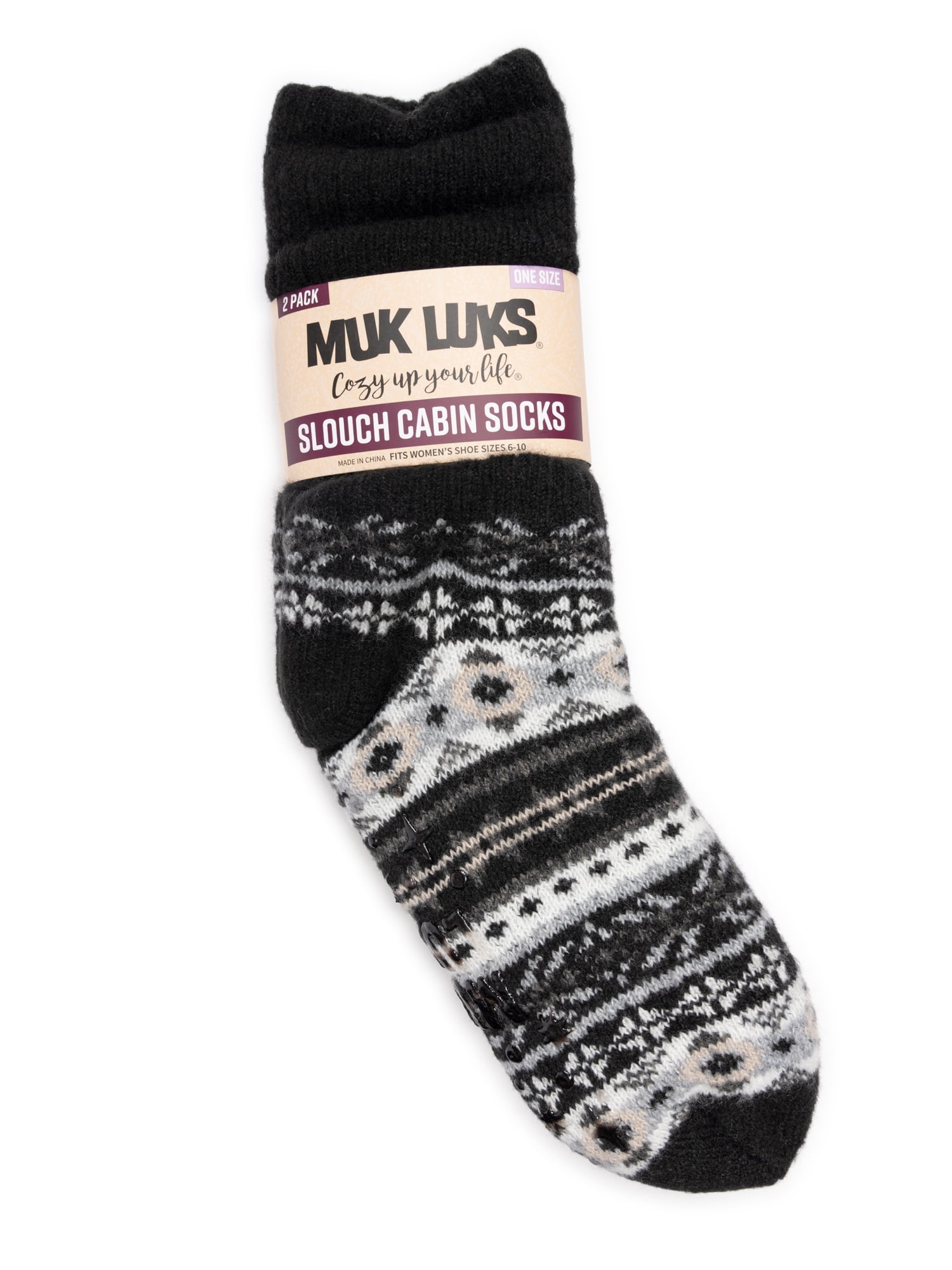 MUK LUKS Women's Tall Slouch Cabin Socks, 2-Pack, OSFM