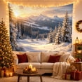 thumbnail image 3 of Snowy Mountain Valley with Pine Forest at Sunset, Serene Rustic Style for Nature Lovers, Winter Landscape Art, Christmas Gift, Tapestry Wall Hanging for Bedroom and Living Room, 3 of 7